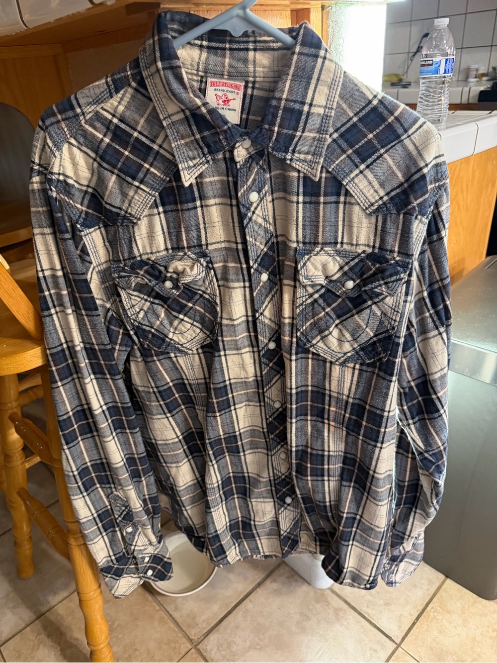 True Religion Navy and White Plaid Western Shirt